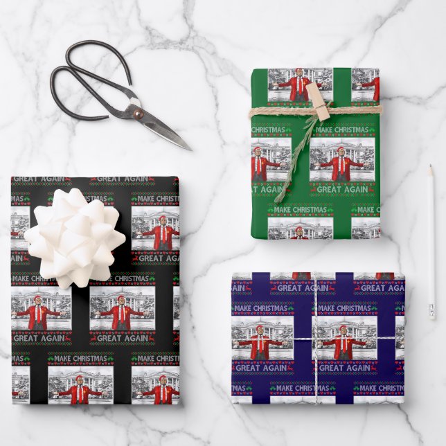 Make Christmas Great Again Funny Trump Wrapping Paper Sheet (Front)