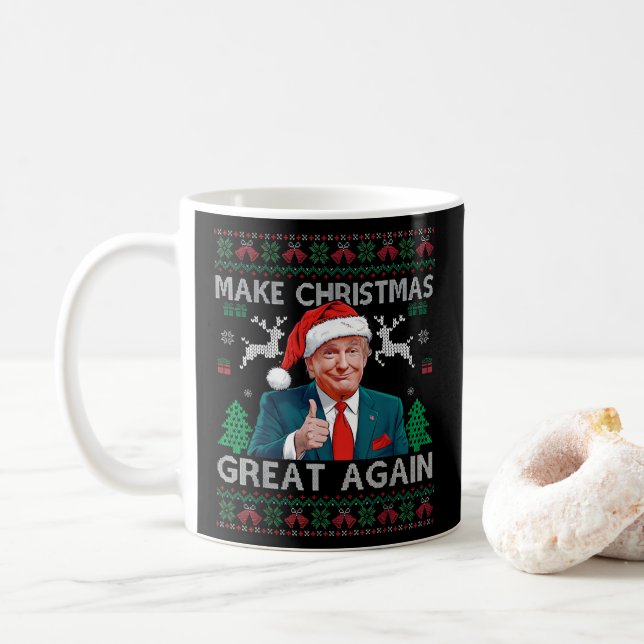 Make Christmas Great Again Funny Trump Xmas Coffee Mug (With Donut)