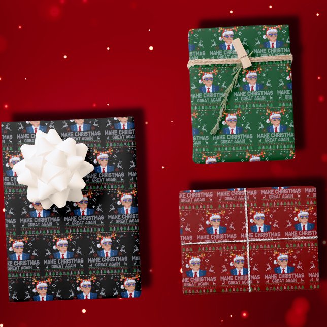 Make Christmas Great Again I Ugly Trump Wrapping Paper Sheet (Creator Uploaded)