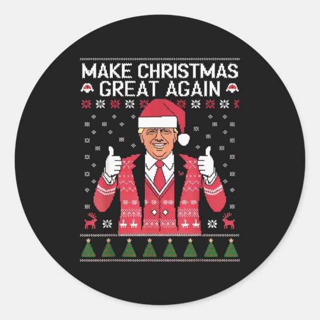 Make Christmas Great Again Trump Pajamas Ugly  Classic Round Sticker (Front)