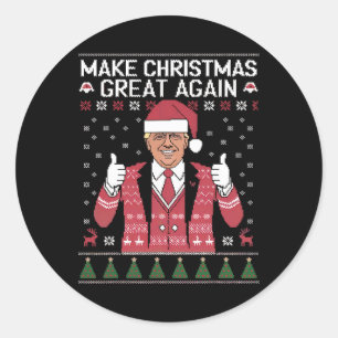 Make Christmas Great Again Trump Pyjamas Ugly 1  Classic Round Sticker