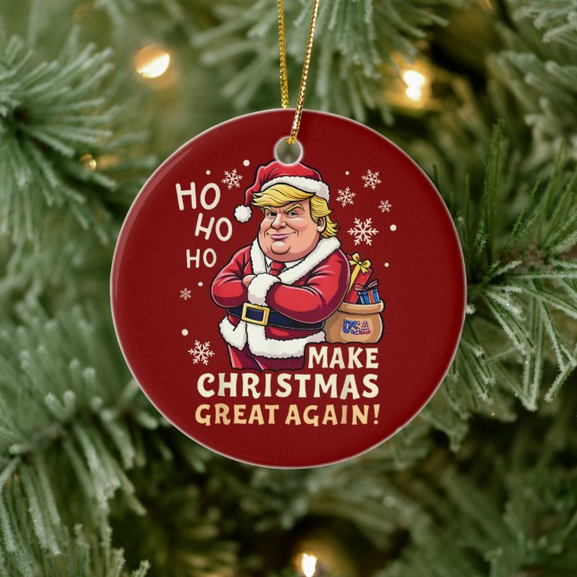 Make Christmas Great Again | Trump Santa Claus Ceramic Ornament (Tree)