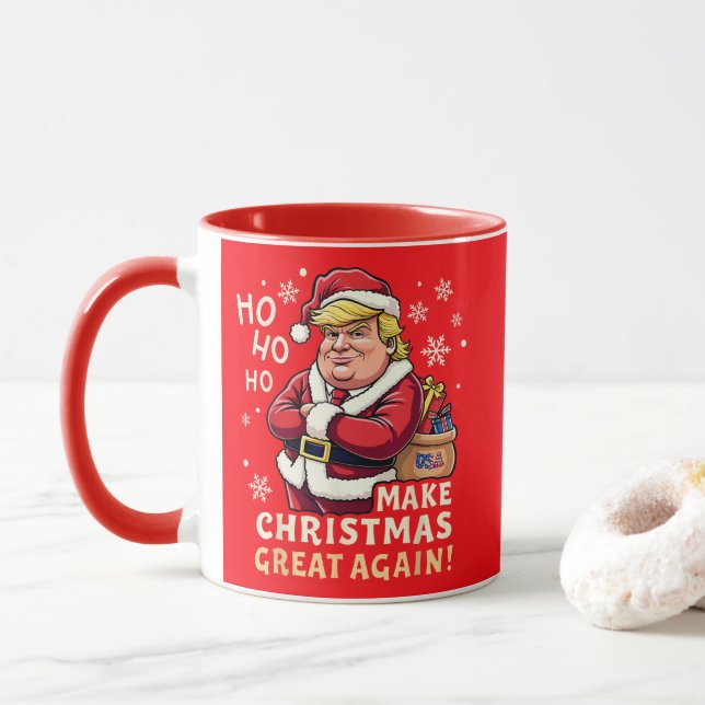 Make Christmas Great Again | Trump Santa Claus Red Mug (With Donut)