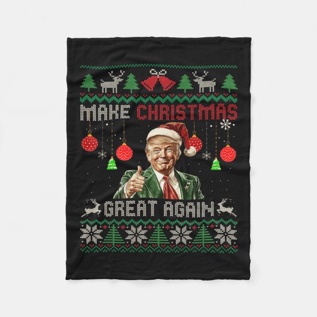 Make Christmas Great Again Ugly Sweater Funny Trum Fleece Blanket (Front)