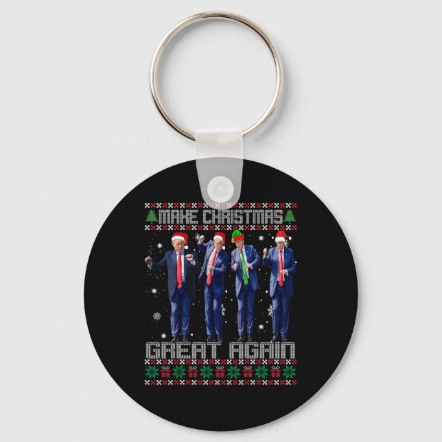 Make Christmas Great Again Ugly Sweaters Trump Dan Key Ring (Front)