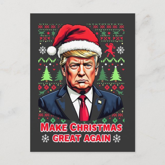Make Christmas Great Again Ugly Xmas Sweater trump Announcement Postcard (Front)