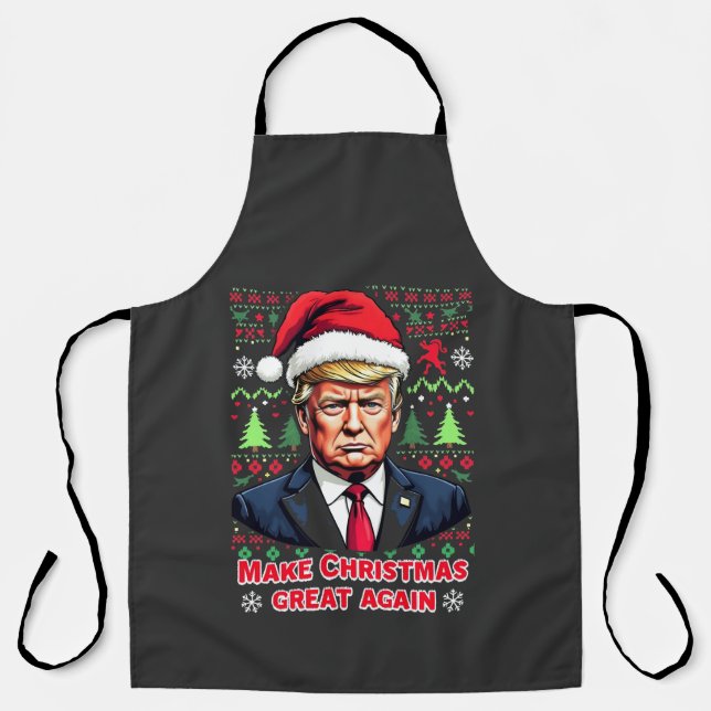 Make Christmas Great Again Ugly Xmas Sweater trump Apron (Front)