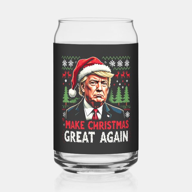 Make Christmas Great Again Ugly Xmas Sweater Trump Can Glass (Front)
