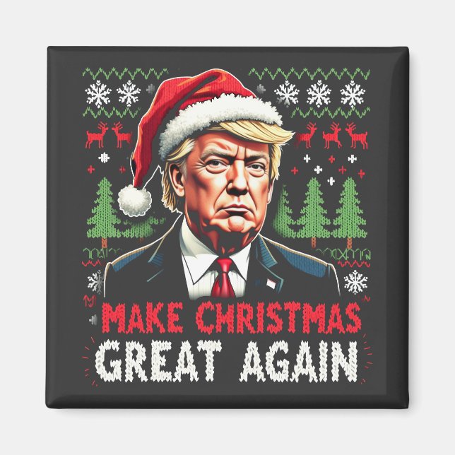 Make Christmas Great Again Ugly Xmas Sweater Trump Magnet (Front)