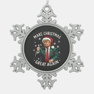 Make Christmas Great Again Ugly Xmas Sweater Trump Snowflake Pewter Christmas Ornament