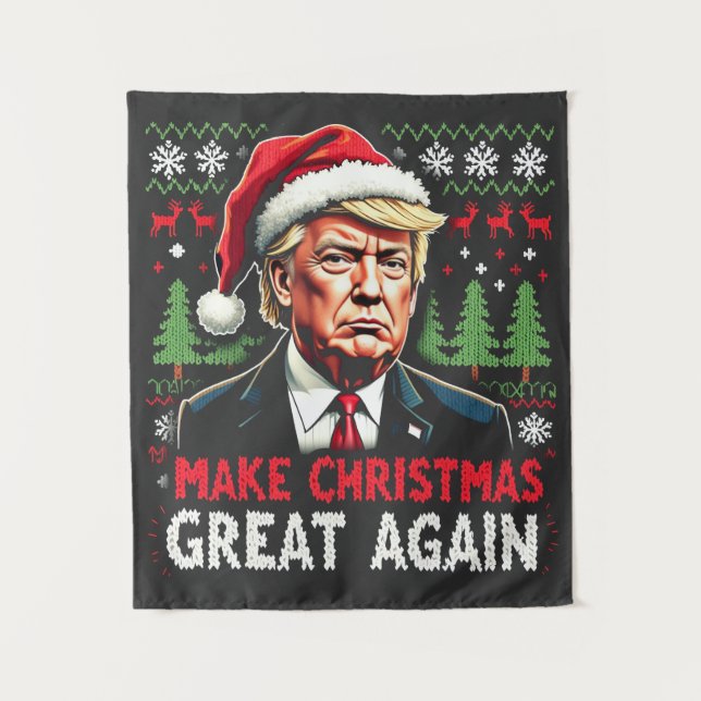 Make Christmas Great Again Ugly Xmas Sweater Trump Tapestry (Front)