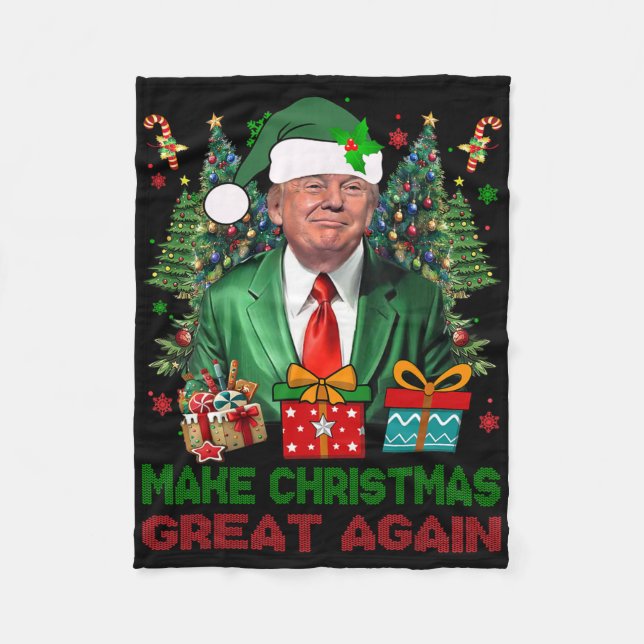 Make Christmas Great Again Xmas Funny Trump Pajama Fleece Blanket (Front)