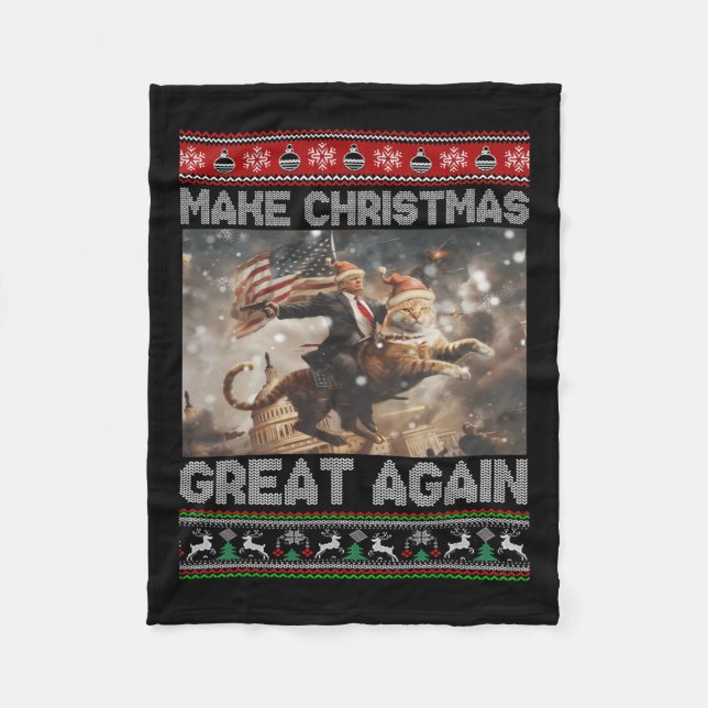 Make Christmas Great Again Xmas Funny Trump Pajama Fleece Blanket (Front)