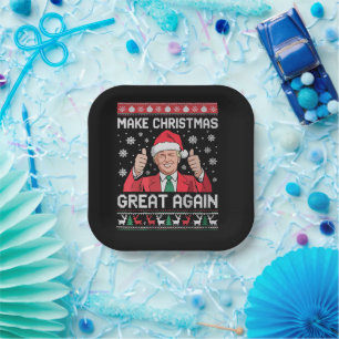Make Christmas Great Again Xmas Funny Trump Pajama Paper Plate