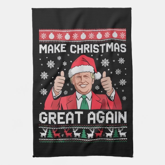Make Christmas Great Again Xmas Funny Trump Pajama Tea Towel (Vertical)