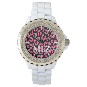 Make Custom Monogram Hot Pink Leopard Print Watch