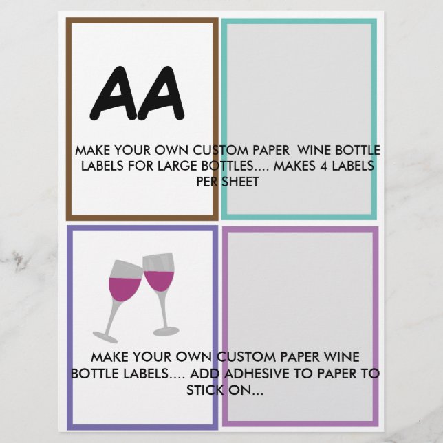 MAKE CUSTOM  PAPER WINE BOTTLE LABELS FOR LARGE CUSTOM LETTERHEAD (Front)