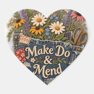 Make Do & Mend – Denim Pocket Wildflowers Heart Sticker