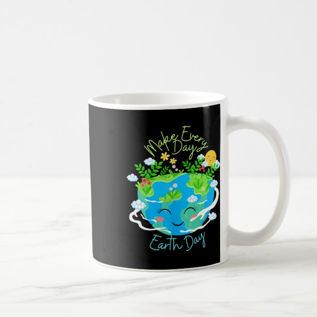 Make Every Day Earth Day Cute Funny Smiling Planet Coffee Mug (Right)