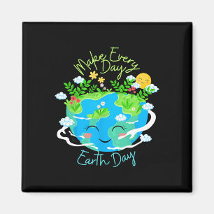 Make Every Day Earth Day Cute Funny Smiling Planet Magnet