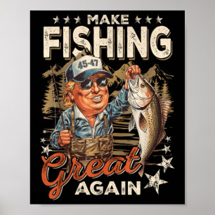 Make Fishing Great Again Usa Flag Vintage Funny Poster