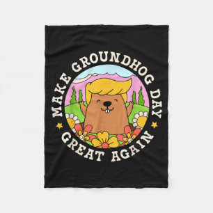 Make Groundhog Day Great Again Funny Trump Rainbow Fleece Blanket