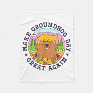 Make Groundhog Day Great Again Funny Trump Rainbow Fleece Blanket