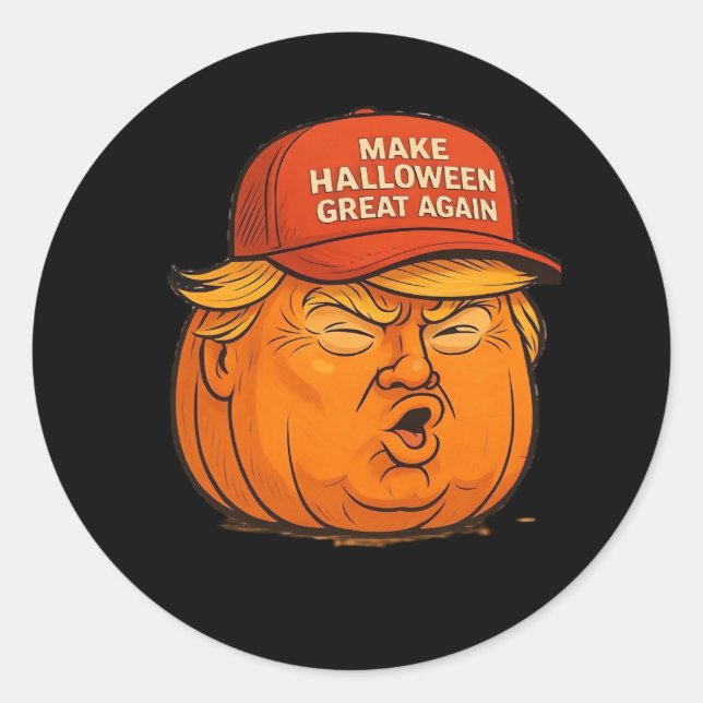 Make Halloween Great Again – Funny Trumpkin Slogan Classic Round Sticker (Front)
