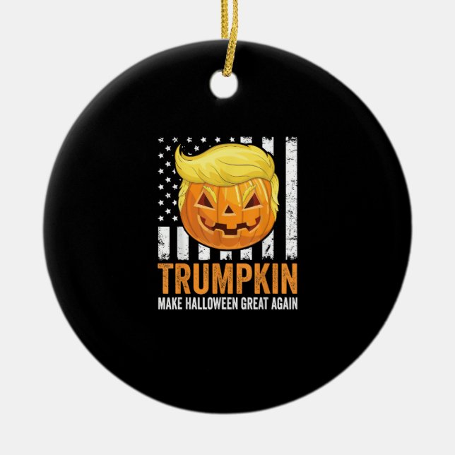 Make Halloween Great Again Trumpkin Funny Hair Pum Ceramic Ornament (Front)