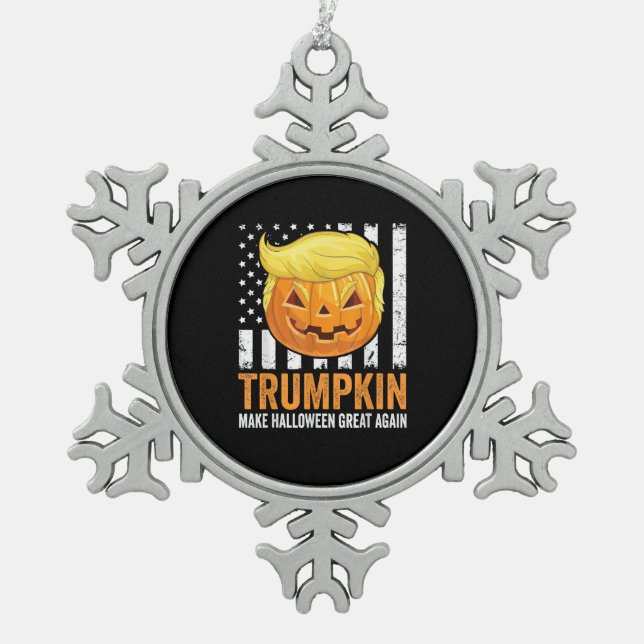 Make Halloween Great Again Trumpkin Funny Hair Pum Snowflake Pewter Christmas Ornament (Front)