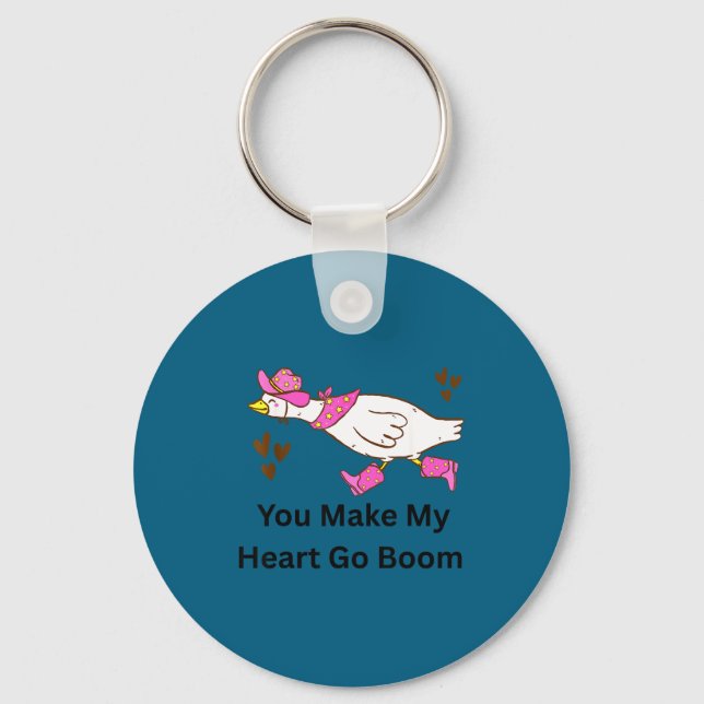 Make heart go boom funny silly valentine goose key ring (Front)