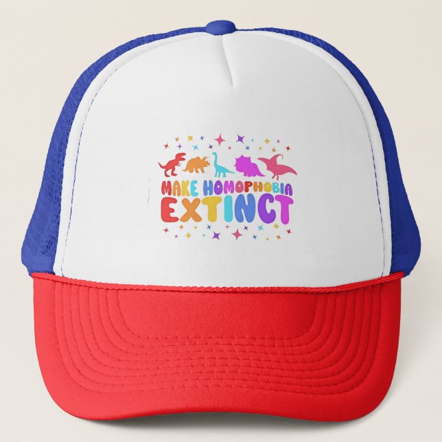 Make Homophobia Extinct LGBT Equality Dinosaurs Trucker Hat (Front)