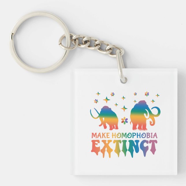 Make Homophobia Extinct – Rainbow Elephant LGBTQ Key Ring (Front)