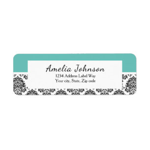 MAKE IN ANY COLOR Damask return address label teal