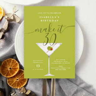 Make It 30 Green Dirty Martini 30th Birthday Party Invitation