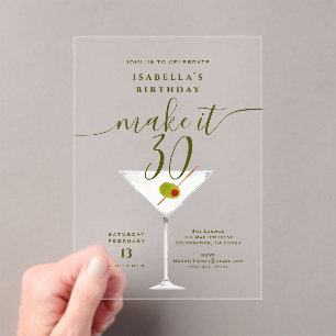 Make It 30 Olive Dirty Martini 30th Birthday Party Acrylic Invitations