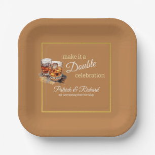 Make it a Double Celebration Brown Whiskey Glass Paper Plate