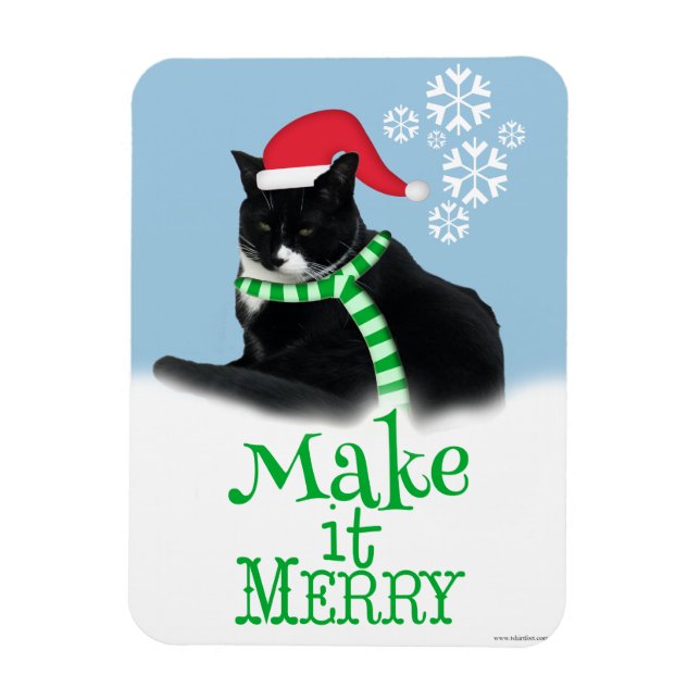 Make it Merry Holiday Tuxedo Cat Magnet (Vertical)