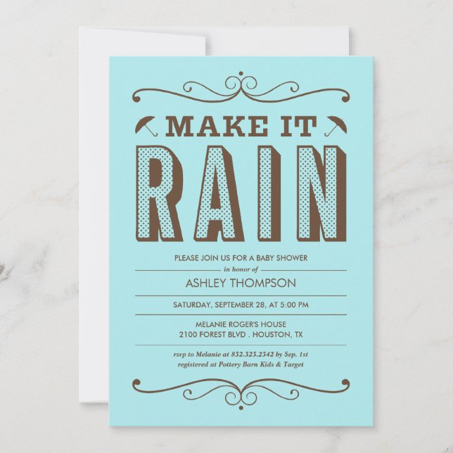 Make it Rain Blue Baby Shower Invitations (Front)