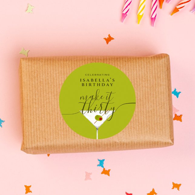 Make It Thirty Green Dirty Martini 30th Birthday Classic Round Sticker (Creator Uploaded)