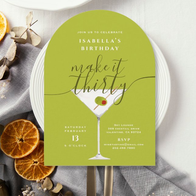 Make It Thirty Green Martini 30th Birthday Party Invitation (Creator Uploaded)