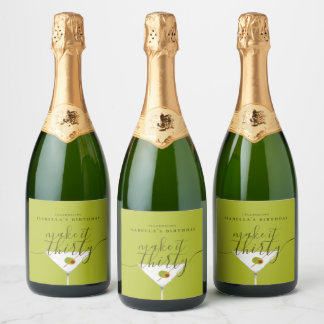 Make It Thirty Green Martini 30th Birthday Party Sparkling Wine Label