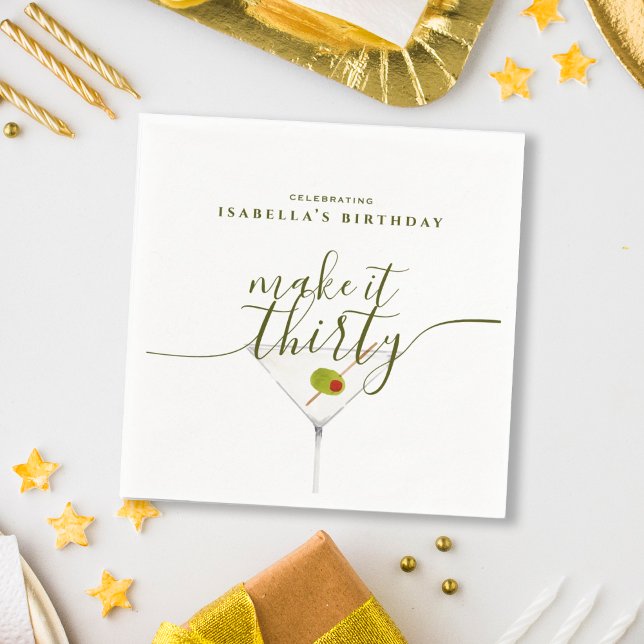 Make It Thirty Martini 30th Birthday Party Napkin (Creator Uploaded)