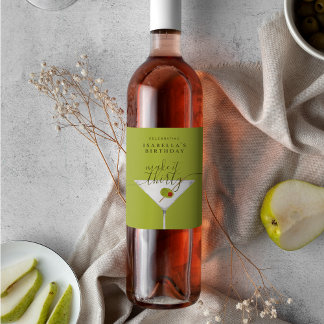 Make It Thirty Martini Cocktail Birthday Green  Wine Label