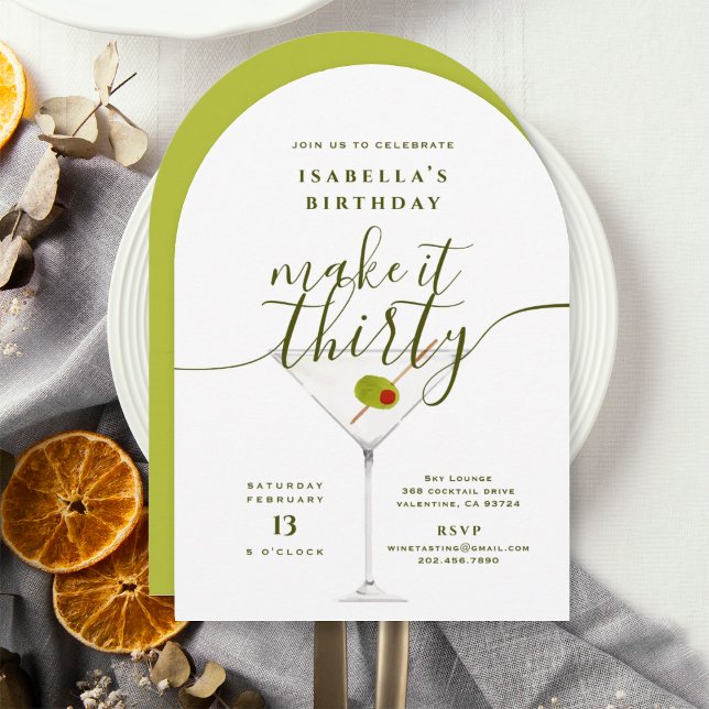 Make It Thirty White Martini 30th Birthday Party Invitation (Creator Uploaded)
