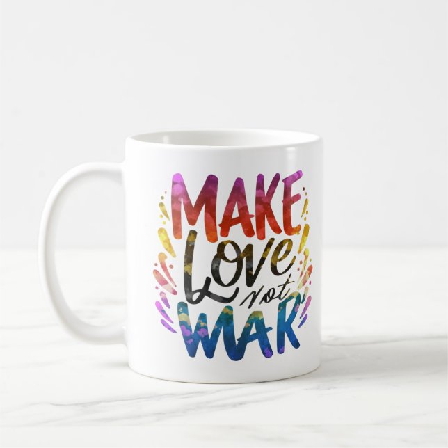Make Love Not War Colourful Text Art Coffee Mug (Left)