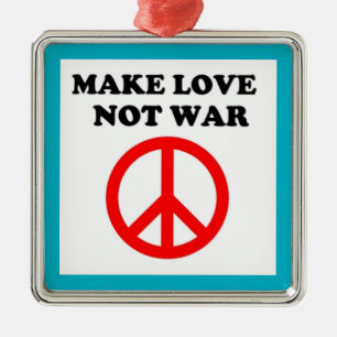"MAKE LOVE NOT WAR" PEACE SIGN METAL TREE DECORATION