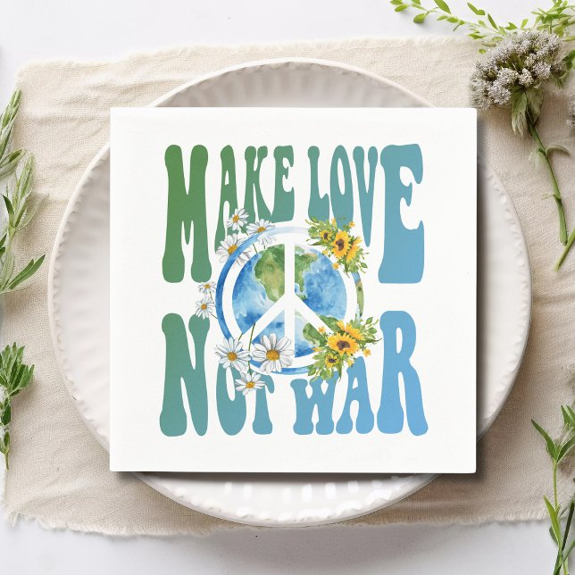 Make Love Not War Retro Hippie Floral Peace Sign Napkin (Creator Uploaded)