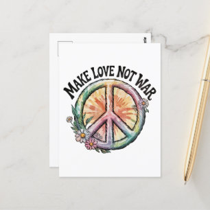 Make Love Not War tie-dye peace sign and flowers Postcard