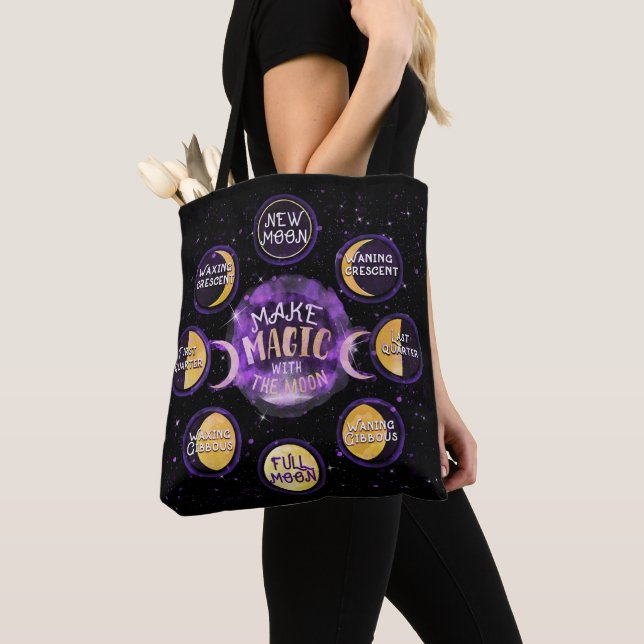 Make Magic With The Moon Lunar Cycles Phases Tote Bag (Close Up)